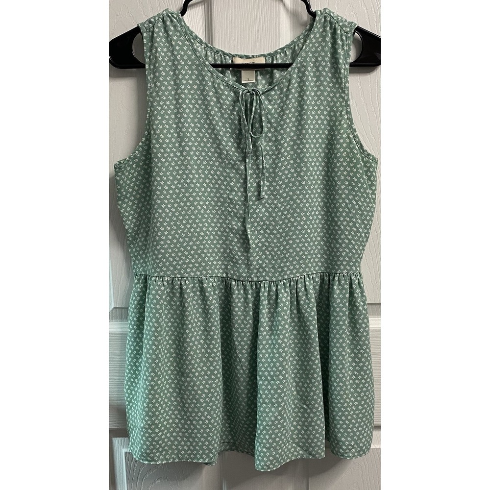LOFT Womens Flowers Sage Green/White Sleeveless Shirt Floral Peplum Tank Top S